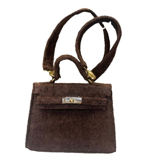 Terry Bag 25, crossbody donkerbruin met gouden hardware