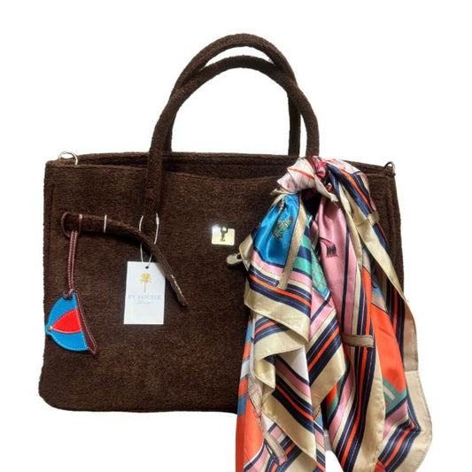 Terry Bag 50, donkerbruin met zilveren hardware