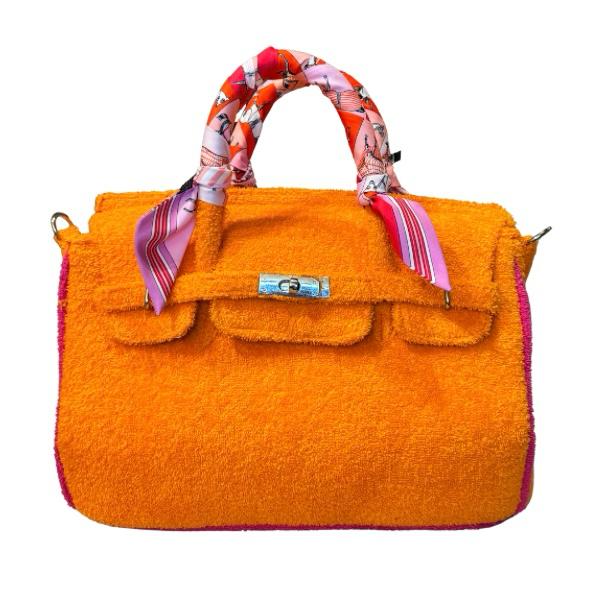 Terry Bag Oranje (Roze bies) 35 met zilveren hardware