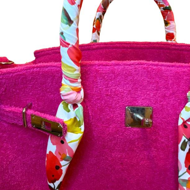 Terry Bag 40, roze met zilveren hardware