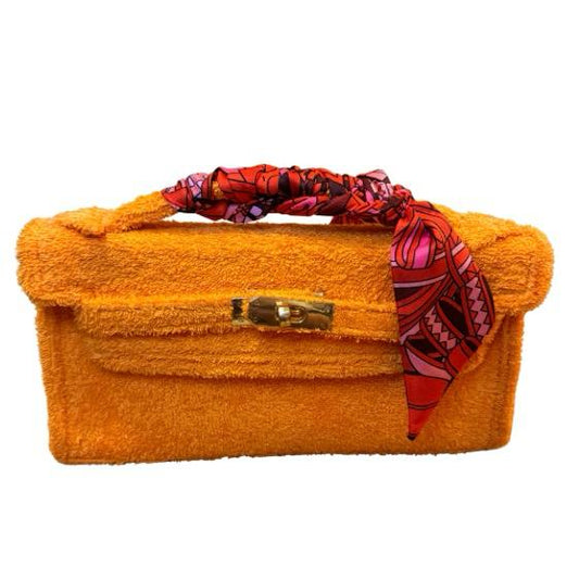 Terry bag clutch, oranje met gouden hardware